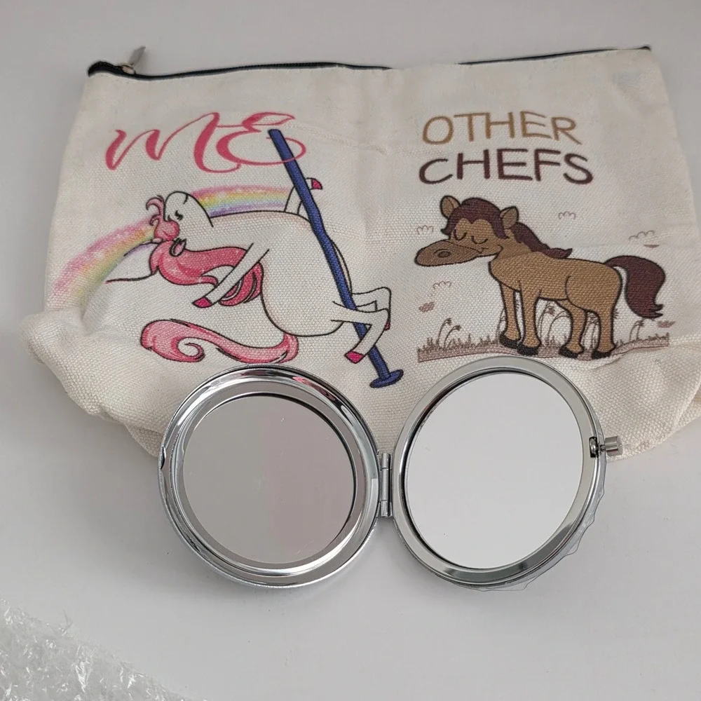 Funny Chef Gift Set Unicorn vs Other Chefs Canvas Pouch and Compact Mirror